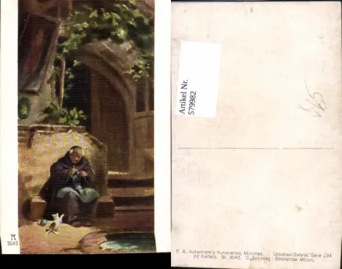 579982,Künstler Ak C. Spitzweg Stickender Mönch Heimarbeit Hausarbeit pub F. A. Ackermann 294/3043