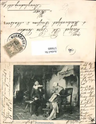 579989,Künstler Ak M. Gaisser Flitterwochen Frau Nähen Mann Lesen Heimarbeit Hausarbeit pub Ottmar Zieher 2140