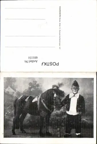 601151,Zirkus Liliputaner Clown m. Pony geschmückt Kleinwüchisger Mensch