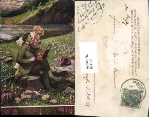 631123,Künstler Ak F. Kuderna Paar Landschaft Picknick Maler Malerei pub B.K.W.I. 603/8