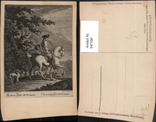 647100,Künstler Ak Johann Elias Ridinger Jäger m. Hunde Jagdhunde Jagd Berufe