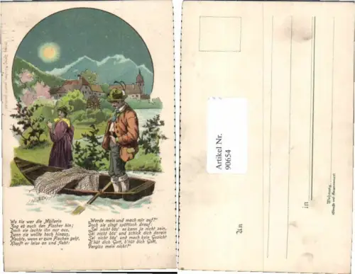 90654,Ottmar Zieher Litho Fischer Boot Mond Frau