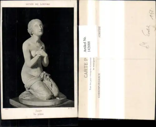 142088,Künstler Ak Jaley La priere Skulptur Statue Erotik Akt Nackte Frau