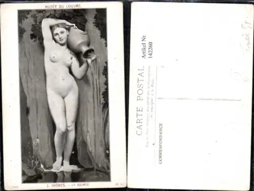 142260,Künstler Ak J. Ingres L Source Erotik Akt Nackte Frau Amphore