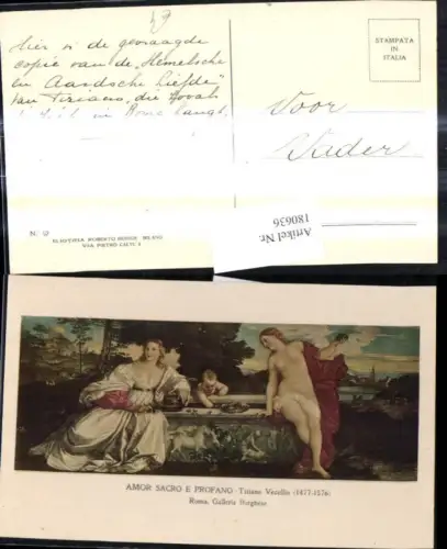 180636,Künstler Ak Tiziano Vecellio Amor Sacro e Profano Nackte Frau Akt Amor Engel Erotik
