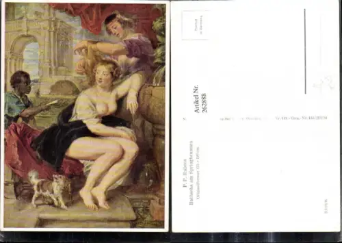 262888,Künstler Ak Peter Paul Rubens Bathseba am Springbrunnen Frau Barbusige Frau Hund Erotik