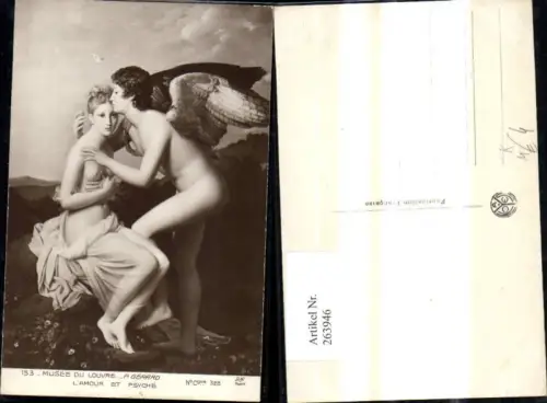 263946,Künstler Ak Baron Gerard Love and Psyche Barbusige Frau Stirmkuss Engel Amor Erotik