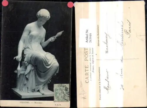 263949,Künstler Ak Moreau Fileuse Schulternackte Frau Statue Erotik