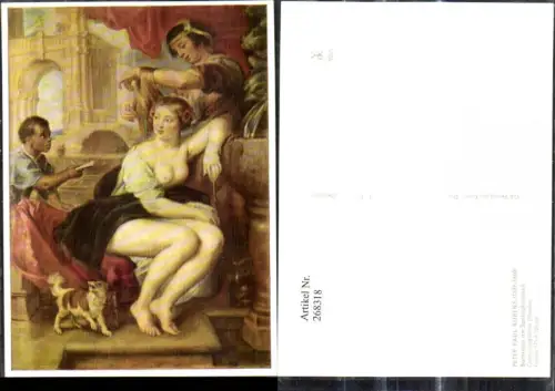 268318,Künstler Ak Peter Paul Rubens Batheseba am Springbrunnen Barbusige Frau Hund Erotik