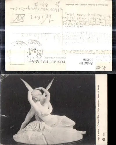 300790,Künstler Ak Erotik Amore e Psiche Statue Nackte Frau Engel