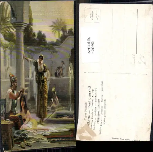 320603,Künstler Ak Bain au harem Nackte Frau Brunnen Badetempel Erotik