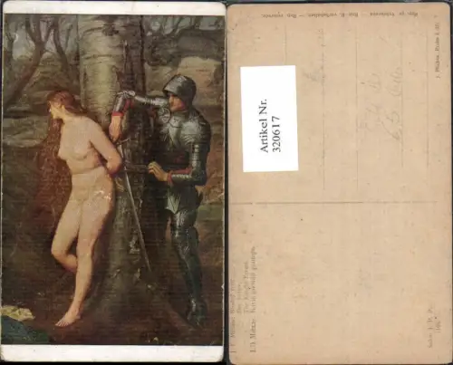 320617,Künstler Ak J. E. Millais Der Retter Nackte Frau Akt Baum Ritter Erotik
