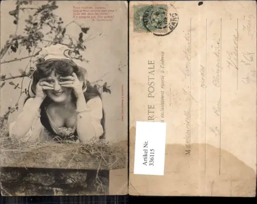 336115,Erotik Frau m. Dekollete Tracht Spruch Text pub A. Bergeret Nancy