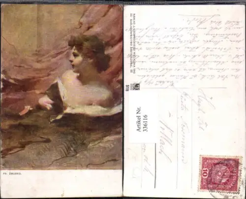 336116,Künstler Ak Fr. Zmurko Erotik Schulternackte Frau