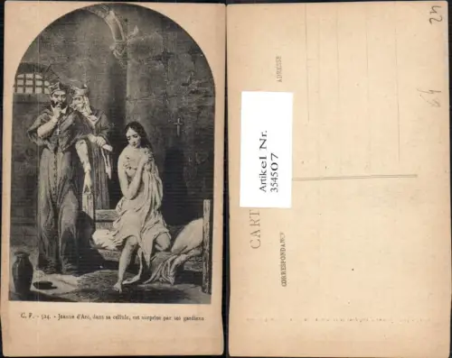 354507,Künstler Ak Jeanne d Arc dans sa cellule est surprise par ses gardiens Barbusige Frau Priester Erotik
