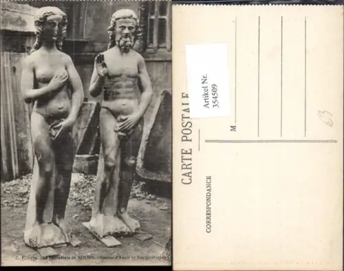 354509,Erotik La Cathedrale de Rouen Statues d Adam et Eve Statuen Nackt Akt