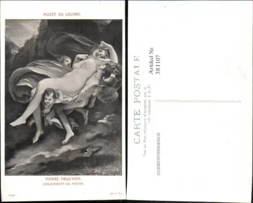381107,Künstler Ak Pierre Prudhon L Enlevement de Psyche Nackte Frau Engel Erotik
