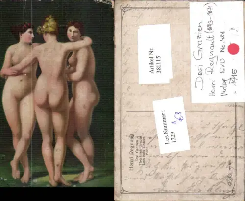 381115,Künstler Ak Henri Regnault Drei Grazien Erotik Akt Rückenakt