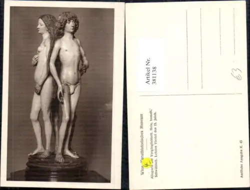 381138,Künstler Ak Allegorie der Vergänglichkeit Holz Statue Paar Nackt Akt Erotik