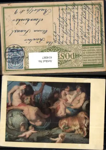 414087,Künstler Ak Peter Paul Rubens Die vier Weltteile Erotik Krokodil Tiger