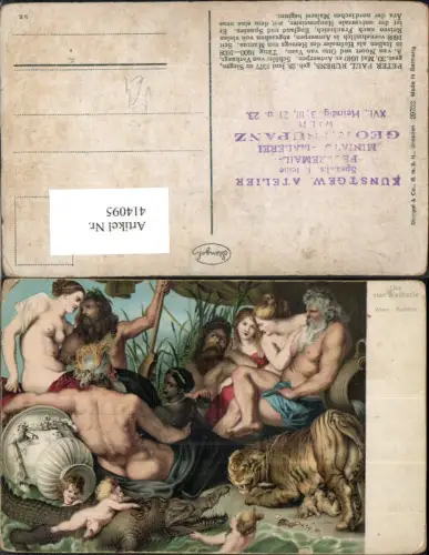 414095,Künstler Ak Peter Paul Rubens Die vier Weltteile Krokodil Tiger Erotik pub Stengel Co 29752