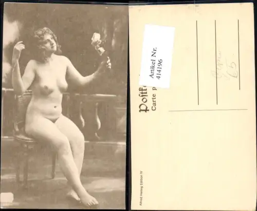 414196,Repro Nackte Frau m. Rose Blume Erotik pub Alfred Hering Edition IV