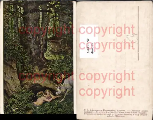 464379,Künstler Ak M. v. Schwind Nixen einen Hirsch tränkend Erotik pub F. A. Ackermann 213/2173