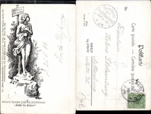 478406,Künstler Ak Victor Laverrenz Kiekt da Eener Frau Akt verschleiert Erotik