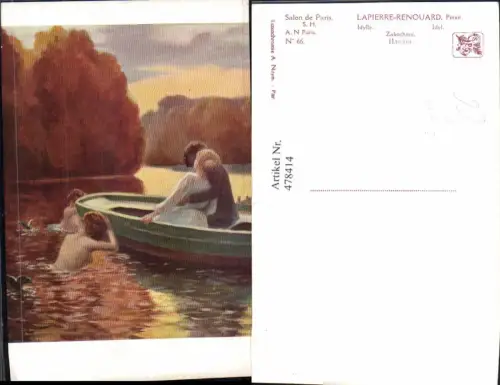 478414,Künstler Ak Lapierre-Renouard Idylle Paar Kuss Boot Meerjungfrauen Erotik