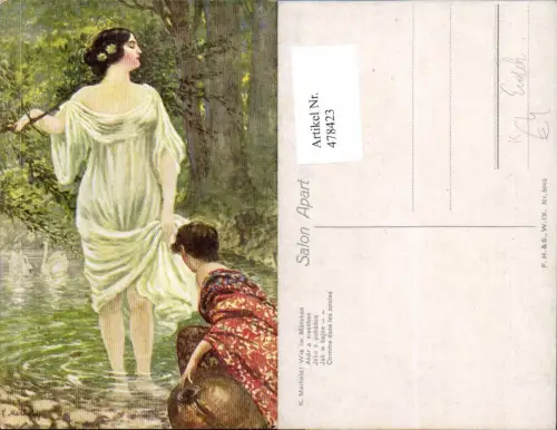 478423,Künstler Ak K. Marhold Wie im Märchen Frau i. dünnen Kleid Fluss Erotik