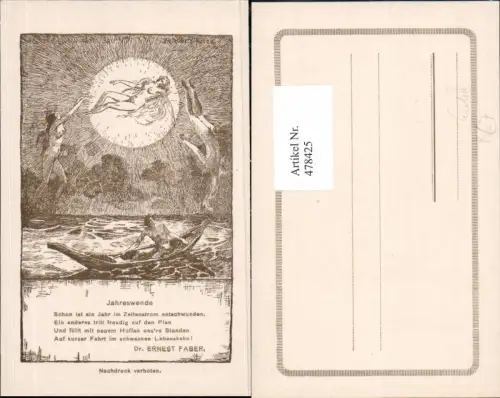 478425,Künstler Ak Erotik Frauen Akt Mann Boot Jahreswende Dr. Ernest Faber Text