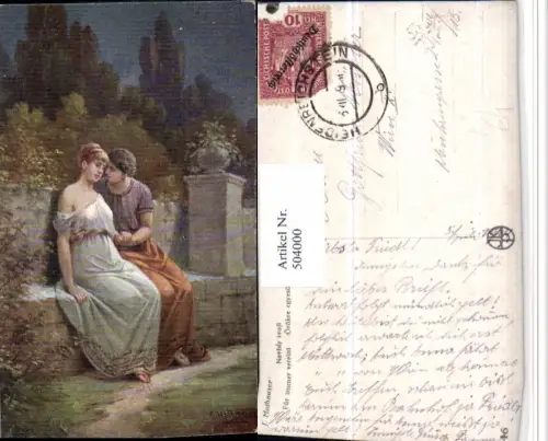 504000,Künstler AK J. Mathauser Für immer vereint Liebe Paar Schulterfrei