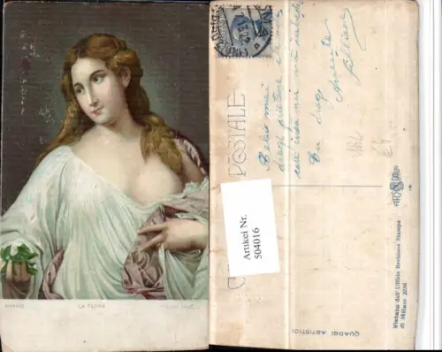 504016,Künstler AK Tiziano Vecelli La Flora Frau Akt Dekolletee Portrait