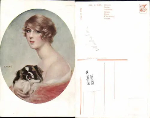 536751,Künstler AK G. Herve Erotik Frau Risque Nude Hund