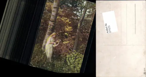 577573,Künstler AK Frau Akt Nude im Wald Baum Musik