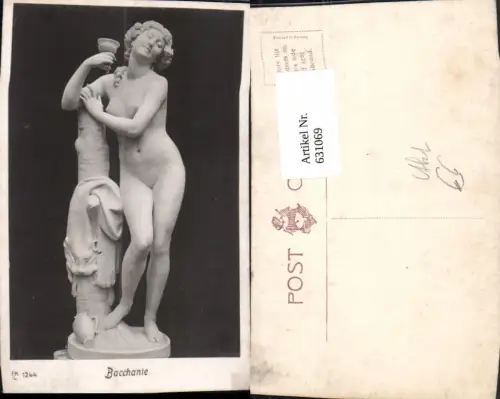 631069,Foto Ak Akt Statue Bacchante Frau m. Weinkelch Wein Nude Erotik