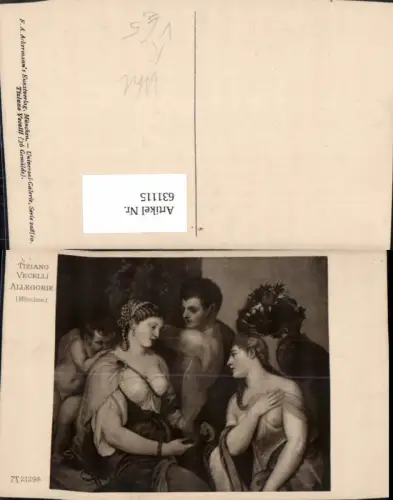631115,Künstler Ak Tiziano Vecelli Allegorie Frau Barbusig Engel Erotik pub F. A. Ackermann 208/2129a