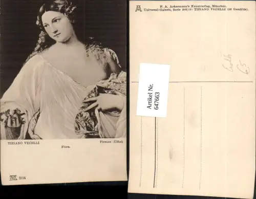 647663,Künstler Ak Tiziano Vecelli Flora Frau Portrait Erotik