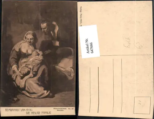 647666,Künstler Ak Rembrandt van Ryn Die Heilige Familie Brust Stillen Barbusig Erotik