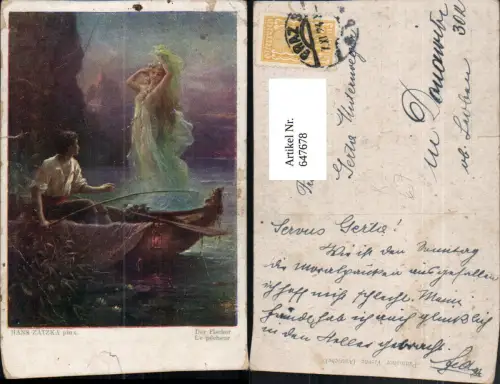 647678,Künstler Ak Hans Zatzka Der Fischer Erscheinung Akt Boot Erotik