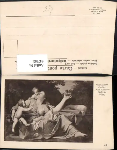 647693,Künstler Ak Franceschini Caritas Frau Barbusig m. Kinder Erotik pub J. Löwy 43