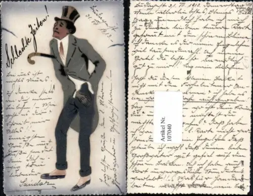 107040,Judaica Applikation Mann Jude m. zylinder Gehstock RAR