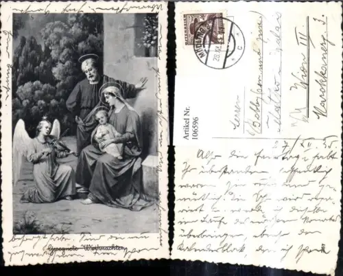 106596,Künstler Ak Religion Heilige Familie m. Engel d. Geige spielt