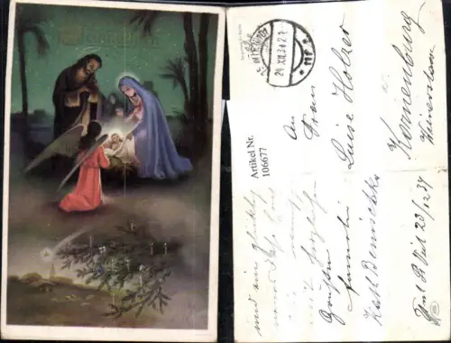 106677,Künstler Ak Religion Heilige Familie Engel Christbaum Jesuskind