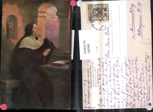 140560,Künstler Ak Ant. Brunner Abschied v. d. Welt Nonne a. Fenster Religion