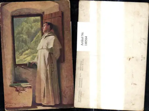 140564,Künstler Ak Cederström Sonnenstrahl Mönch m. Bibel Buch a. Fenster Religion