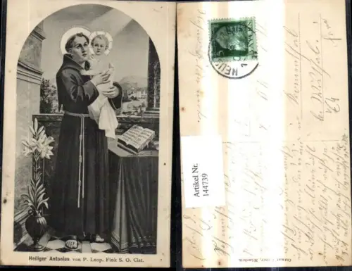 144739,Künstler Ak P. Leop. Fink Heiliger Antonius Mönch Jesuskind Heiligenschein Religion pub Ottmar Zieher