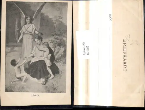 163057,Künstler Ak Religion Frau Kinder Engel Liefde Liebe Schutzengel