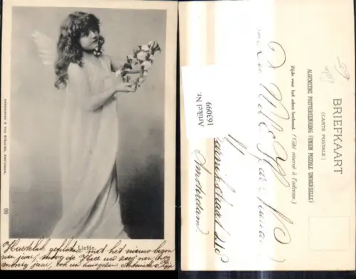 163099,Religion Mädchen m. Blumenkranz i. d. Hand Engel Liefde Liebe