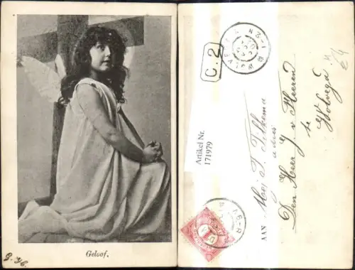 171979,Religion Engel Mädchen kniet v. Kreuz Geloof
